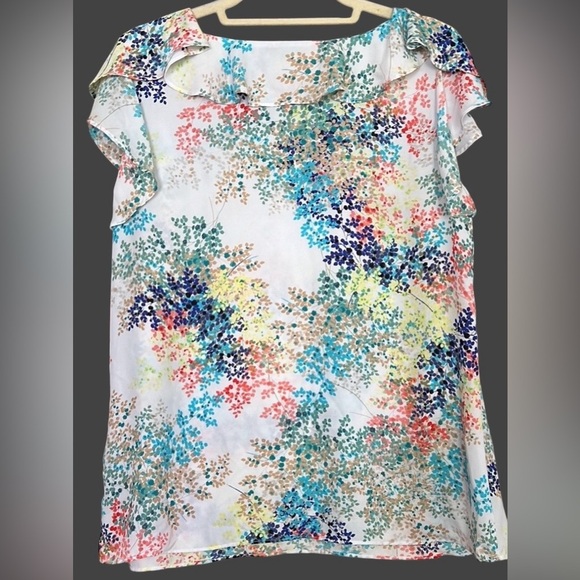 WORTHINGTON Watercolor Dainty Floral Ruffle Detail Sleeveless Top,Sz Large,GUC. - Picture 8 of 8